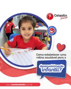 O desenvolvimento infantil é um processo complexo e multifacetado que requer atenção e cuidado em várias áreas da vida da criança. Estabelecer uma rotina saudável é fundamental para garantir que elas cresçam fortes, felizes e bem-ajustadas. Selecionamos algumas dicas essenciais para criar uma rotina que beneficie o desenvolvimento do seu filho, confira: • Estabelecer horários regulares para dormir, comer e brincar ajuda a criar uma sensação de segurança e previsibilidade para a criança. • Ofereça uma dieta balanceada, rica em frutas, legumes, proteínas e grãos integrais. Evite alimentos processados e com alto teor de açúcar. • Incentive a prática regular de atividades físicas, incluindo brincadeiras ao ar livre, esportes e jogos, que são essenciais para o desenvolvimento motor e para a saúde. • Reserve um período do dia para atividades educativas, momentos de leitura, lição de casa e atividades que estimulam o cérebro. • Permita que a criança tenha tempo para brincar livremente e explorar a criatividade com atividades como desenhar, pintar, construir com blocos e imaginar histórias. • Estimule interações sociais com outras crianças e adultos, como brincadeiras em grupo, participação em clubes ou atividades extracurriculares. • Limite o tempo de tela e certifique-se de que o conteúdo consumido seja adequado para a idade das crianças. 