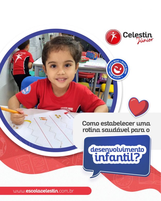 O desenvolvimento infantil é um processo complexo e multifacetado que requer atenção e cuidado em várias áreas da vida da criança. Estabelecer uma rotina saudável é fundamental para garantir que elas cresçam fortes, felizes e bem-ajustadas. Selecionamos algumas dicas essenciais para criar uma rotina que beneficie o desenvolvimento do seu filho, confira: • Estabelecer horários regulares para dormir, comer e brincar ajuda a criar uma sensação de segurança e previsibilidade para a criança. • Ofereça uma dieta balanceada, rica em frutas, legumes, proteínas e grãos integrais. Evite alimentos processados e com alto teor de açúcar. • Incentive a prática regular de atividades físicas, incluindo brincadeiras ao ar livre, esportes e jogos, que são essenciais para o desenvolvimento motor e para a saúde. • Reserve um período do dia para atividades educativas, momentos de leitura, lição de casa e atividades que estimulam o cérebro. • Permita que a criança tenha tempo para brincar livremente e explorar a criatividade com atividades como desenhar, pintar, construir com blocos e imaginar histórias. • Estimule interações sociais com outras crianças e adultos, como brincadeiras em grupo, participação em clubes ou atividades extracurriculares. • Limite o tempo de tela e certifique-se de que o conteúdo consumido seja adequado para a idade das crianças.