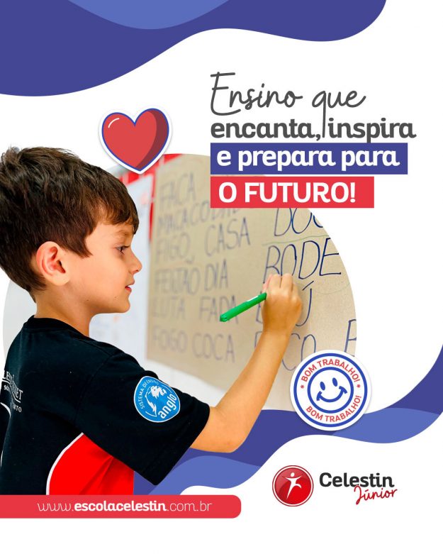 Cada grande jornada começa com um primeiro passo. No Celestin Júnior, seu filho inicia sua caminhada no conhecimento com acolhimento, criatividade e incentivo para viver o melhor da infância. Aqui, transformamos a curiosidade em desenvolvimento integral, mantendo o foco na rotina e nos cuidados essenciais para a primeira infância.