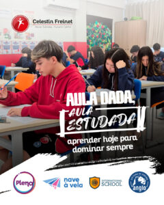A metodologia "Aula dada, aula estudada" é um dos pilares do Sistema Anglo de Ensino e faz parte da nossa rotina aqui na Celestin Freinet. Todo conteúdo trabalhado em sala de aula tem atividade para ser feita em casa, no mesmo dia. Dessa forma, o aluno conclui o processo de ensino-aprendizagem e consolida o conhecimento, desenvolvendo autonomia nos estudos. As dúvidas são esclarecidas com o professor, na aula seguinte. Com essa dinâmica, o estudante cria o hábito do estudo diário, revendo todo o conteúdo aprendido no mesmo, sem deixar para estudar tudo apenas na semana de provas. Essa prática ainda estimula disciplina, organização e responsabilidade, além de reduzir acúmulos de matéria e fortalecer a preparação para avaliações e desafios futuros. Na Escola Celestin Freinet, acreditamos que o aprendizado de verdade acontece com constância e método. 